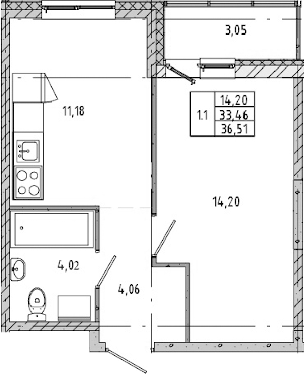 1-комнатная квартира 32.71 м², 10/17 эт., ЖК «Новые горизонты 2»